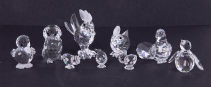 Swarovski Crystal Glass, a small collection including 'chick', 'Baby Chicks', 'Owl' etc, boxed.