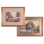 J. Keats, signed traditional watercolour of cattle in a river, 31cm x 49cm, framed and glazed,