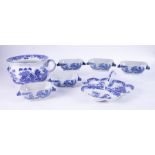A collection of 19th century blue and white transferware to include a Masons Ironstone chamber