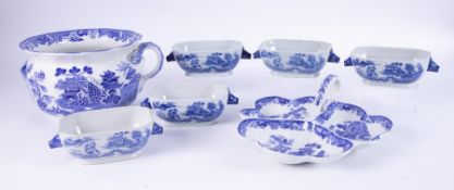 A collection of 19th century blue and white transferware to include a Masons Ironstone chamber