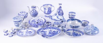 A collection of 19th century blue and white transferware to comprise Masons Ironstone entrée dish,