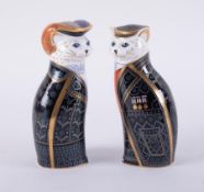 Royal Crown Derby, Royal Cats 'Pearly King and Pearly Queen', boxed.