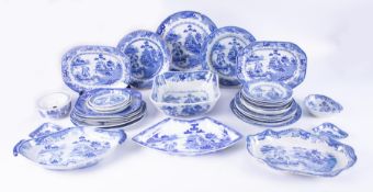 A collection of 19th century blue and white transferware to comprise two Masons Ironstone plates,