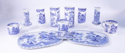 A collection of 19th century blue and white transferware including one Masons Ironstone drainer,