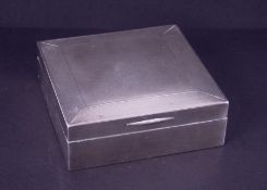 A square silver cigarette box, hallmark Chester, circa 1936-37, makers mark rubbed.