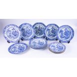 A collection of 19th century blue and white transferware to comprise fourteen plates including two