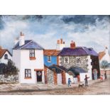 Brenda King (1934-2011) 'Canterbury', oil on board, signed and dated '74, with paper label to the