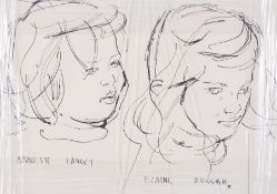 Robert Lenkiewicz (1941-2002) original pen and ink studies of 'Annette Langley & Elaine