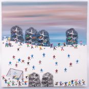 Gordon Barker (contemporary Devon artist) 'Winters Day Football Match' acrylic on canvas, signed,