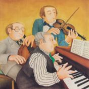 Beryl Cook (1926-2008) 'Musicians' signed limited edition print 501/650, overall size 68cm x 65cm (