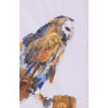 Robert Lenkiewicz (1941-2002) watercolour 'Brief Study Of Owl', 26cm x 17cm, signed framed and