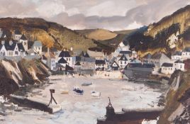 Jeremy King (1933-2020) 'Port Isaac' oil on board, signed and titled to the reverse, circa 1970's,