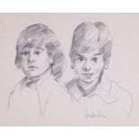 Robert Lenkiewicz (1941-2002) pencil sketch 'Boys' signed, 36cm x 44cm, framed and glazed.