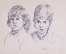 Robert Lenkiewicz (1941-2002) pencil sketch 'Boys' signed, 36cm x 44cm, framed and glazed.