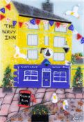 Lou from Lou C fused glass, 'The Navy Inn', signed, 30cm x 21cm, framed. Louise is a