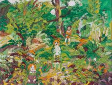 Fred Yates (1922-2008) 'Walk In The Woods' oil on board, 26cm x 34cm, titled to back,