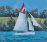 Robert Jones (British .1943) oil on board 'Sailing on the Fal' signed, titled to reverse,17cm x