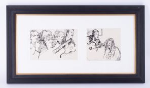 Robert Lenkiewicz (1941-2002) two original pen and ink sketches 'Music Band', largest