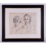 Robert Lenkiewicz (1941-2002) a pencil sketch of 'Young Boys', signed, 38cm x 47cm, framed and