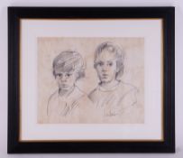 Robert Lenkiewicz (1941-2002) a pencil sketch of 'Young Boys', signed, 38cm x 47cm, framed and