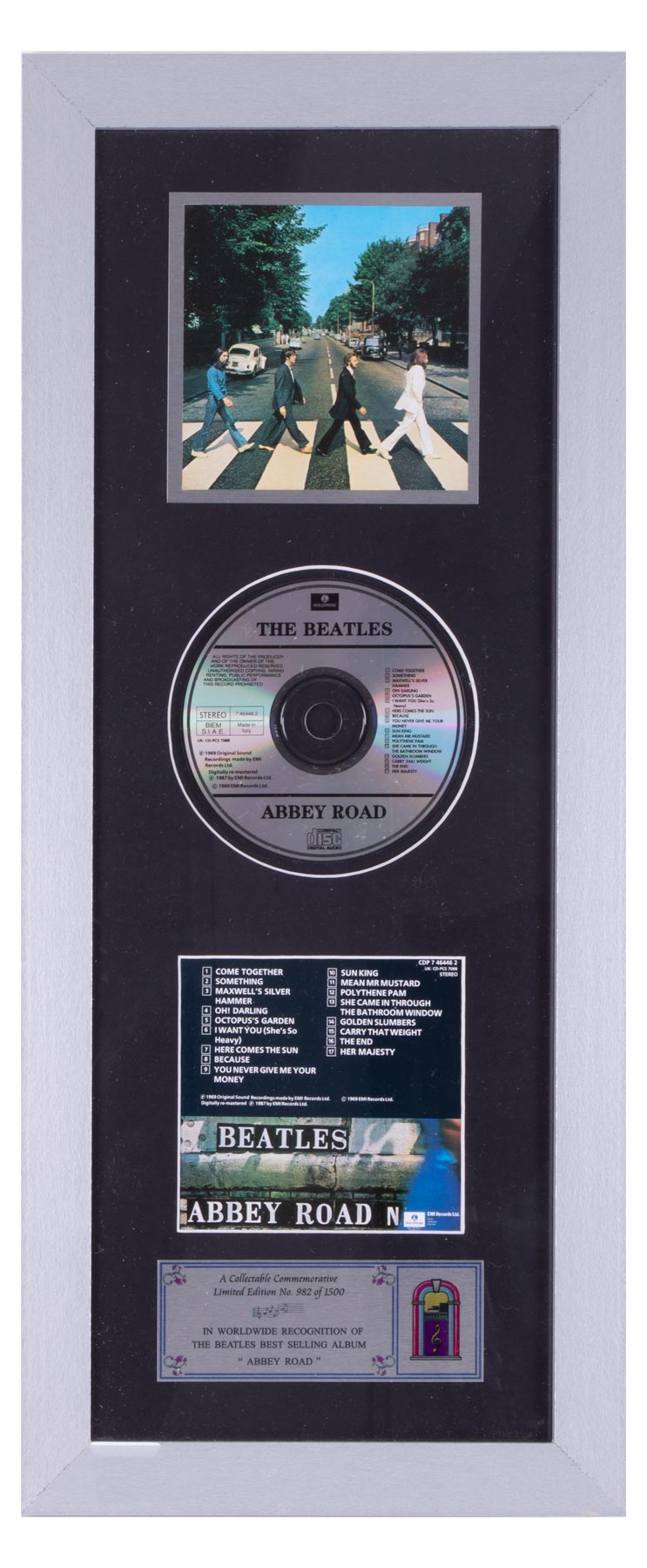 The Beatles Abbey Road CD, a collectable commemorative limited edition No.982/1500, In Worldwide