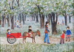 Brenda King (1934-2011) 'Donkey Ride, Tuilerie Gardens', oil on board, signed and dated '75, 13cm