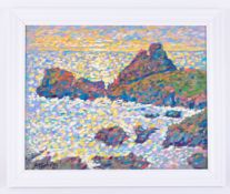 Paul Stephens, 'Kynance Cove, Sunset' oil/pastel on board, signed, 40cm x 49cm, framed. History of