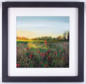 Kimberley Harris, Signed oil on canvas 'Poppy Glow', 59cm x 59cm, with certificate of