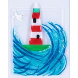 Lou from Lou C fused glass, 'Storm At Sea', signed, 30cm x 22cm, framed. Louise is a