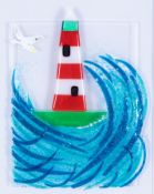 Lou from Lou C fused glass, 'Storm At Sea', signed, 30cm x 22cm, framed. Louise is a