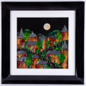 Christopher Bell, signed glass painting 'Full Moon Party', 49cm x 49cm, with certificate of