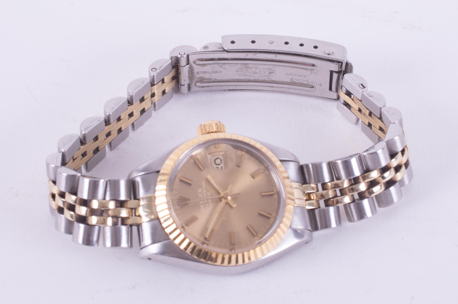 Rolex, a ladies bi-metal Rolex Oyster Perpetual Date automatic wristwatch, with jubilee bracelet, - Image 6 of 6