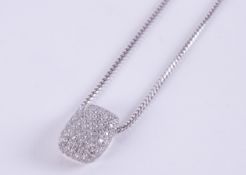 An 18ct white gold rectangular shaped pendant set with round brilliant cut diamonds, total diamond