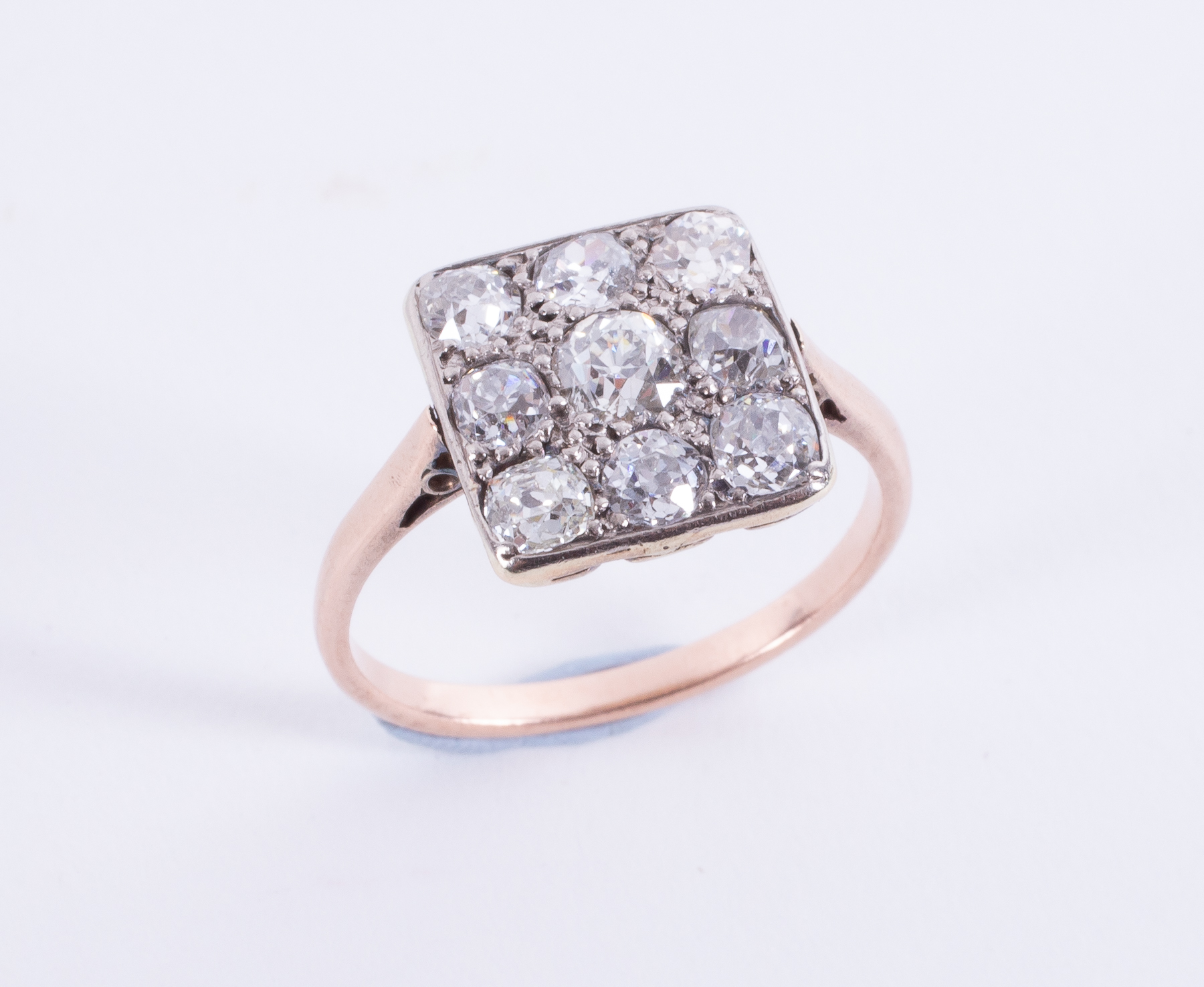 An antique rose & yellow gold & platinum (not hallmarked or tested) square designed - Image 4 of 4