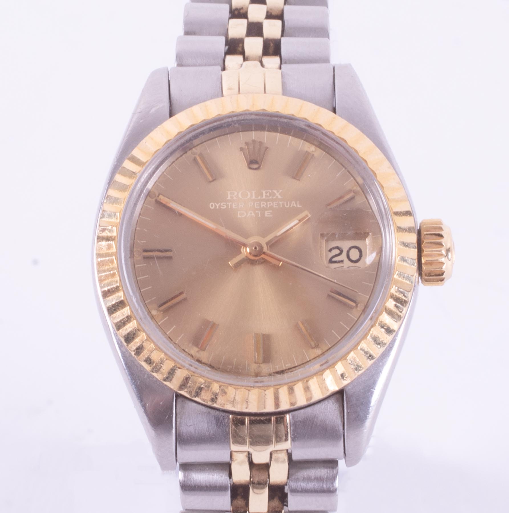 Rolex, a ladies bi-metal Rolex Oyster Perpetual Date automatic wristwatch, with jubilee bracelet,