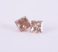 Two natural fancy brown loose diamonds - a 0.99 carat princess cut loose natural colour fancy orange