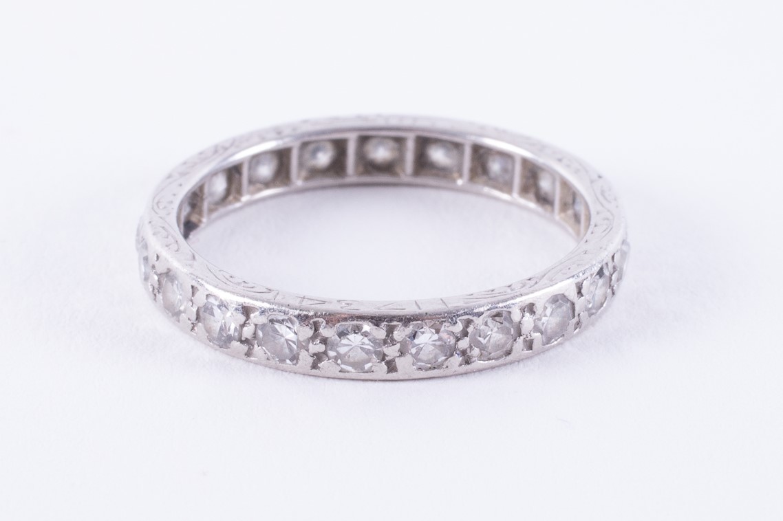A platinum full eternity ring (not hallmarked or tested) set with round single cut diamonds, approx. - Image 2 of 2