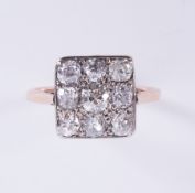 An antique rose & yellow gold & platinum (not hallmarked or tested) square designed