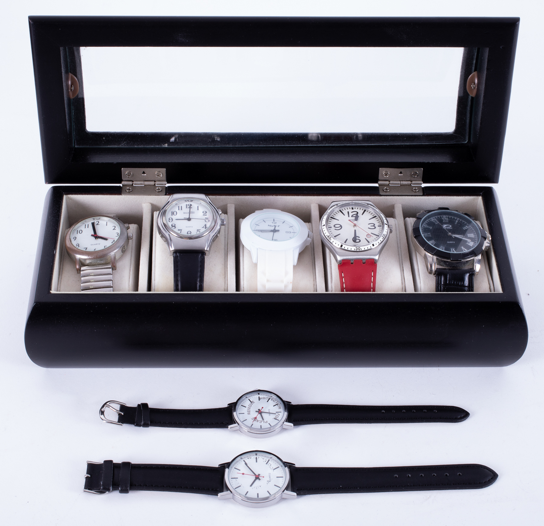 A collection of seven various gent's modern fashion watches including Swatch and Quartz.