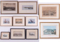 A collection of pictures to include a watercolour 'A Royal Naval Frigate entering Dartmouth Harbour'