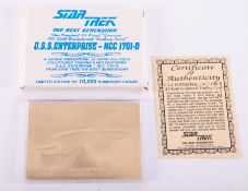 Star Trek 'The Next Generation' U.S.S. Enterprise-NCC 1701-D gold sculptured trading card, with