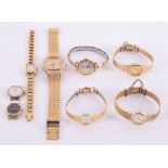 A gents quartz day date Seiko gold plated wristwatch, a ladies Rotary watch and six others (8).