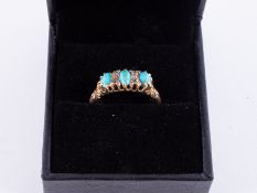 An 18ct yellow gold turquoise and old cut diamond ring, size O1/2.
