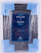 A framed England v France 1992 match day programme, signed by Alan Shearer, with certificate, framed