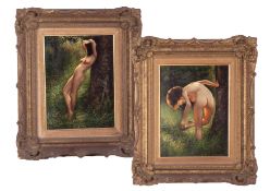 Two framed oil on boards studies of nude ladies, unsigned, 23cm x 16cm.