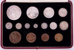 A 1937 Royal Mint George VI specimen set comprising 15 coins in original fitted case.
