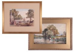 J. Keats, signed traditional watercolour of cattle in a river, 31cm x 49cm, framed and glazed,