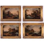 A set of four 18th/19th century oil paintings in gilt frames, possibly Dutch, not signed, 25cm x