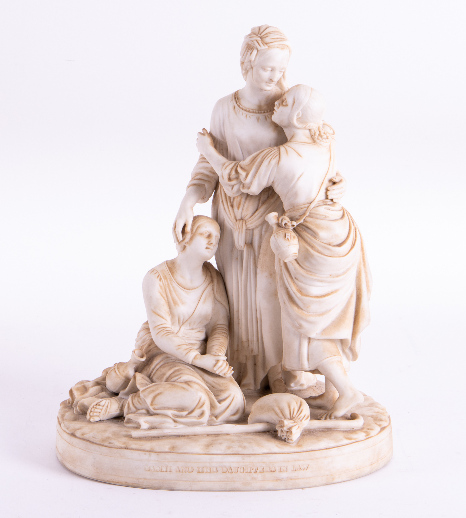 A Minton Parian ware porcelain figurine of Naomi and her daughters in law, shape no.183, cast