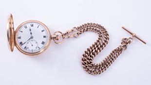 A 9ct yellow gold keyless half hunter pocket watch, the inside of the face plate is stamped 375,